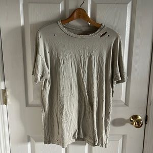 Aerie Real Soft Distressed Tan Grey Short Sleeve Tee Size Small